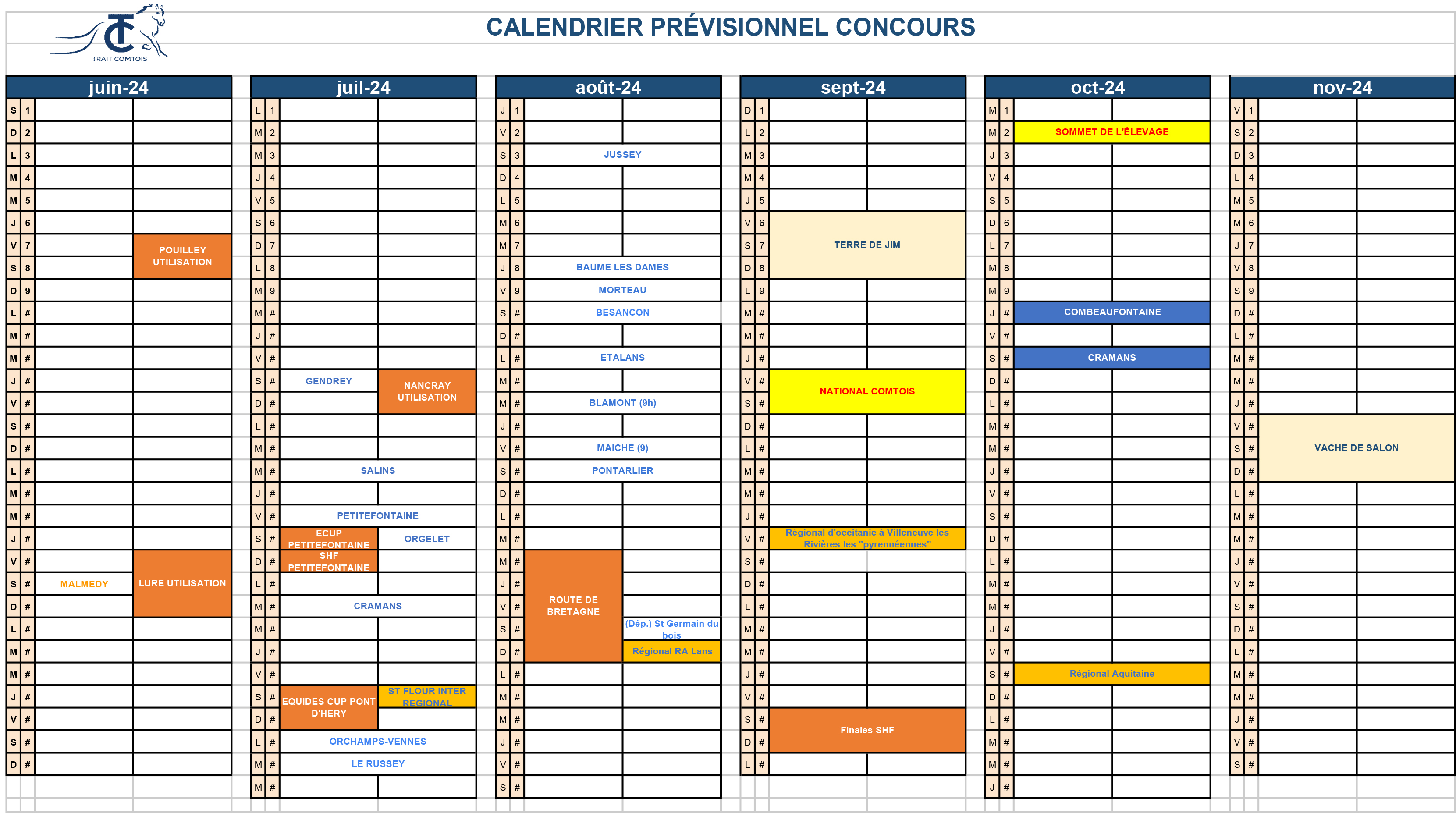 CALENDRIER PREVISIONNEL DES CONCOURS 2024 Association Nationale Du